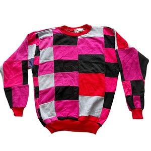 Blowout LA Vtg 90s Patchwork Colorblock Sweatshirt Pink Red Black Grey Unisex